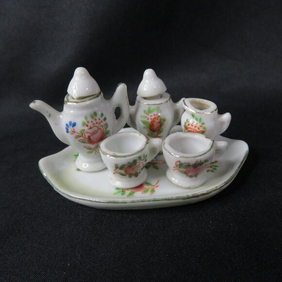 Vintage Dollhouse Tea Set Teapot Sugar Creamer Cups Tray 8 Pieces Occupied Japan - Picture 8 of 8